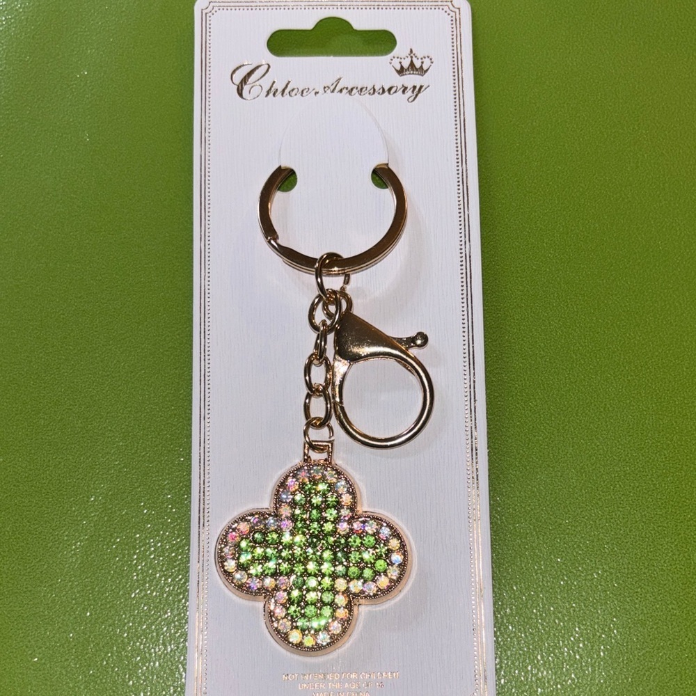 Green & Gold Crystal  Clover Keychain/Bag Charm